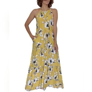 Banana Republic Yellow Tiered Halter Maxi Dress New Size 2